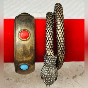 ✨ Vintage Etched Stone Cuff + Snake Wrap Bracelet Set ✨